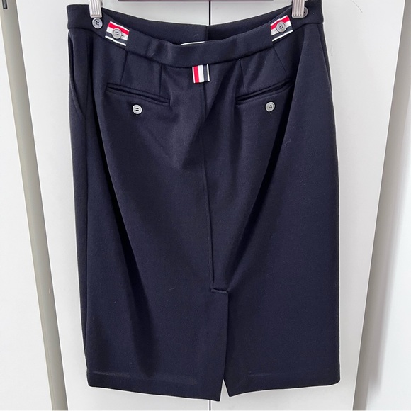 THOM BROWNE Knee Length Navy Wool Skirt - Picture 4 of 9